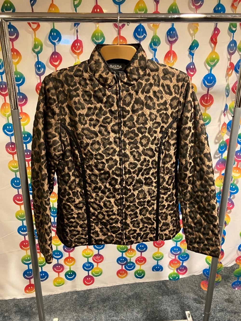 Peck & Peck Leopard Print Quilted Zip-Up Jacket (Medium)